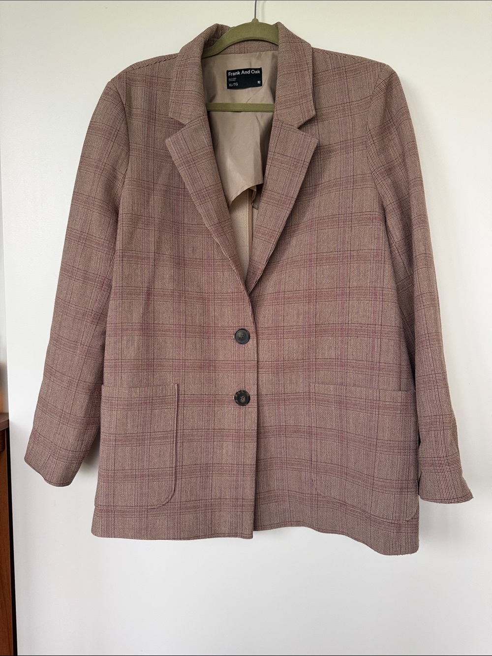 Frank & Oak Women's Dusty Rose Plaid Blazer Jacket